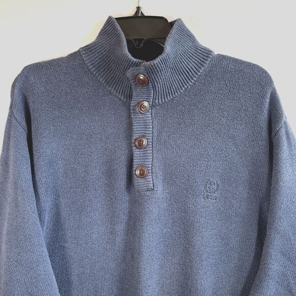 IZOD Mens Sweater XXL Heather Blue/Gray, Buttons, Ski, Heavy, Warm, Preppy, Golf - Picture 2 of 9